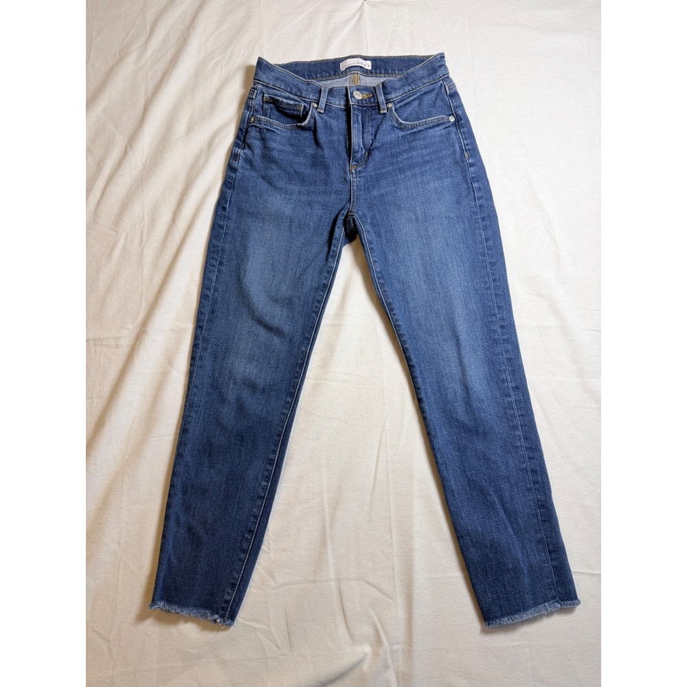LOFT Jeans The Super Soft Girlfriend Blue Raw Hem Denim Size 25/0
